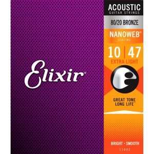 Elixir 11002 80/20 Bronze with NANOWEB Coating 10-47 Extra Light Akustik Gitar Teli