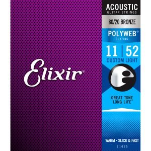 Elixir 11025 80/20 Bronze with POLYWEB Coating 11-52 Custom Light Akustik Gitar Teli