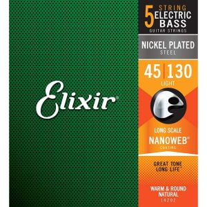 Elixir 14202 Nickel Plated Steel with NANOWEB Coating 45-130 Light Long Scale 5 Telli Bas Gitar Teli