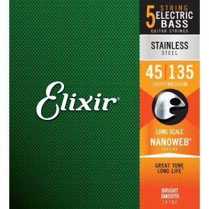 Elixir 14782 Stainless Steel with NANOWEB Coating 45-135 Light/Medium Long Scale 5 Telli Bas Gitar Teli